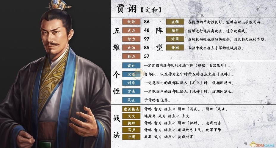 三国志幻想大陆 角色贾诩的游戏技能详细情况