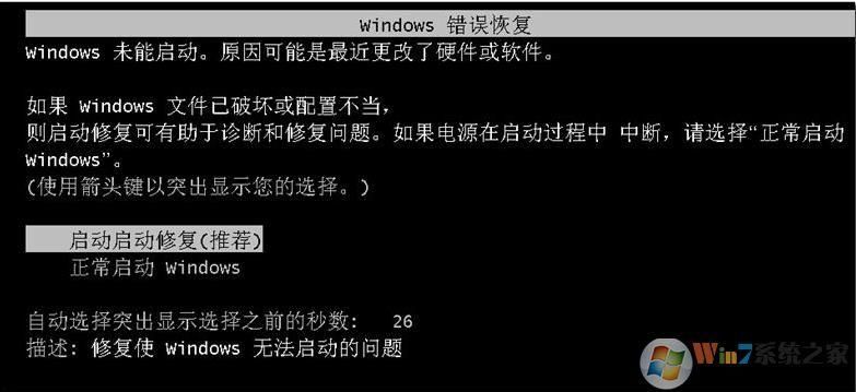 Windows7恢复错误电脑开不了怎么办？win7一直卡在错误恢复解决方法